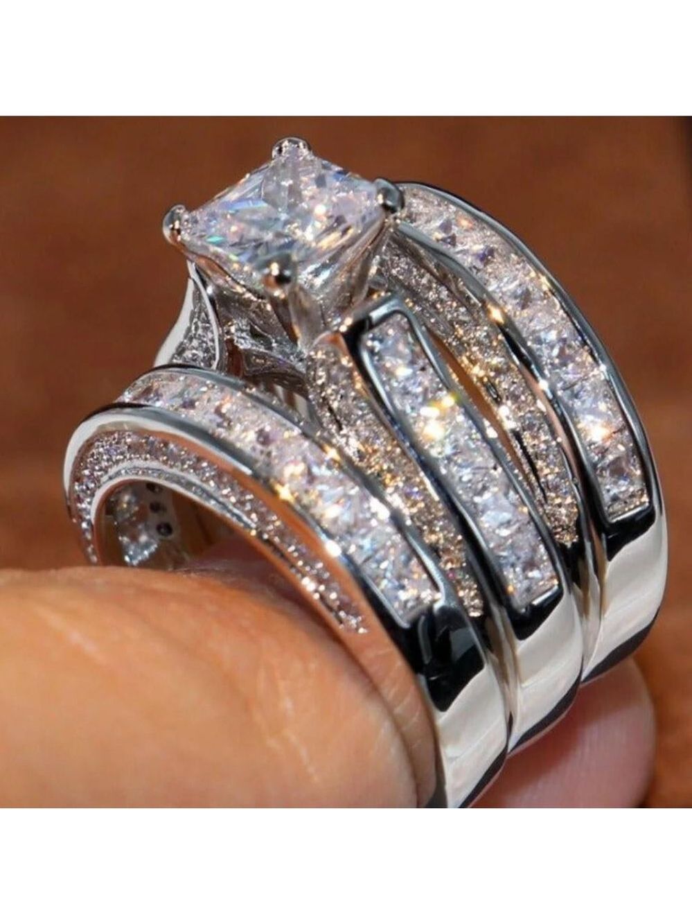 COPY - COPY - 3P WEDDING PRINCESS CUT RING - Picture 2 of 2